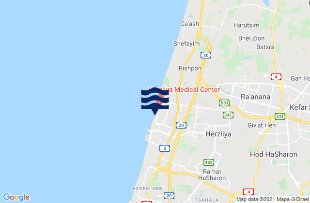 Mapa de mareas Herzliya, Israel