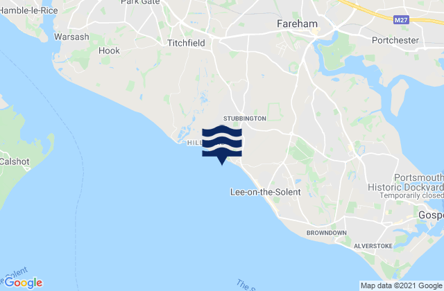 Mapa de mareas Hill Head Beach, United Kingdom