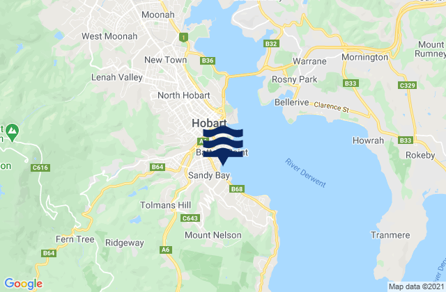 Mapa de mareas Hobart, Australia