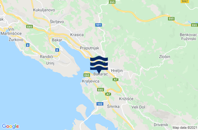 Mapa de mareas Hreljin, Croatia