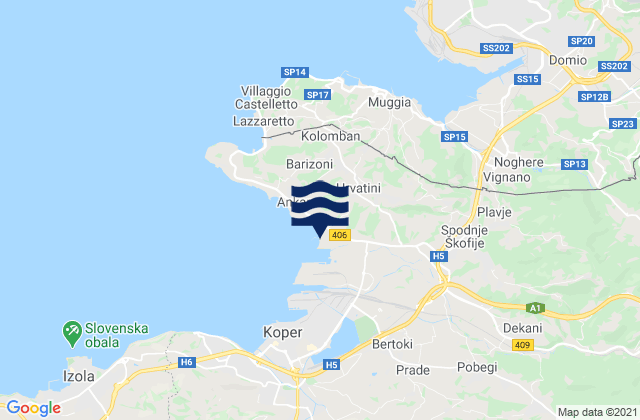 Mapa de mareas Hrvatini, Slovenia
