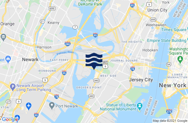 Mapa de mareas Hudson County, United States