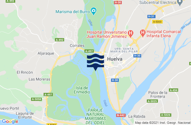 Mapa de mareas Huelva Rio Odiel, Spain