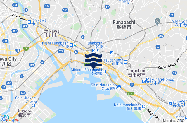 Mapa de mareas Hunabasi, Japan