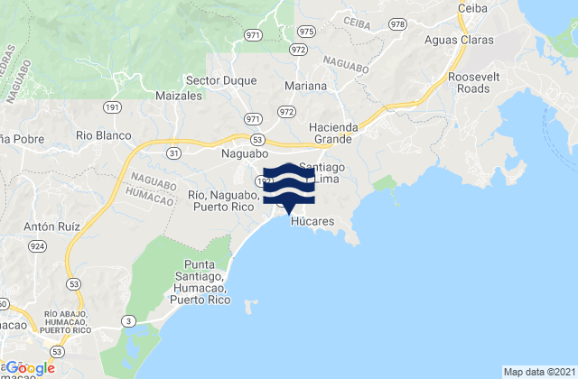 Mapa de mareas Húcares Barrio, Puerto Rico