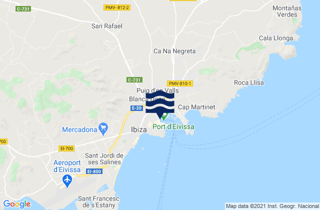 Mapa de mareas Ibiza, Spain