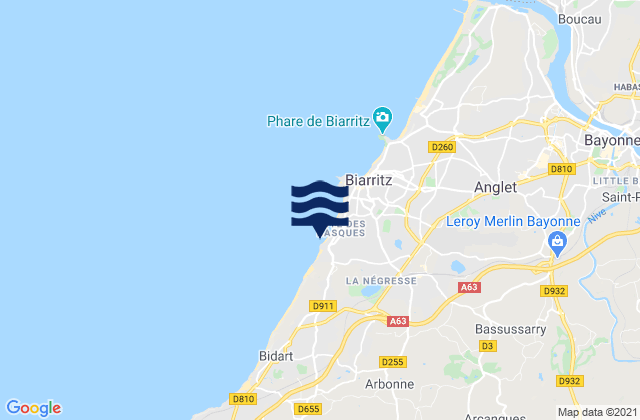 Mapa de mareas Ilbaritz - Marbella, France