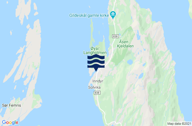 Mapa de mareas Inndyr, Norway