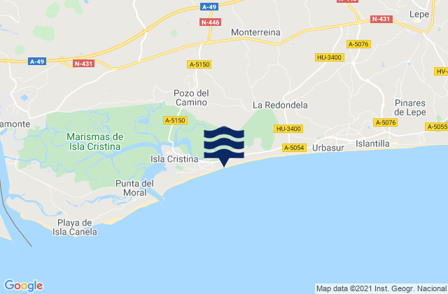 Mapa de mareas Isla Canela, Spain