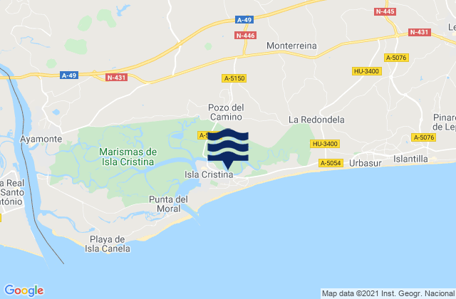 Mapa de mareas Isla Cristina, Spain