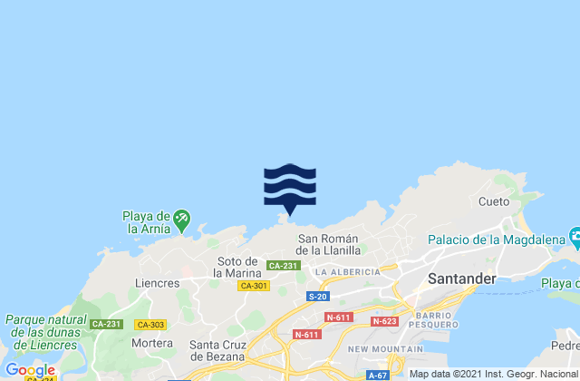 Mapa de mareas Isla Virgen del Mar, Spain