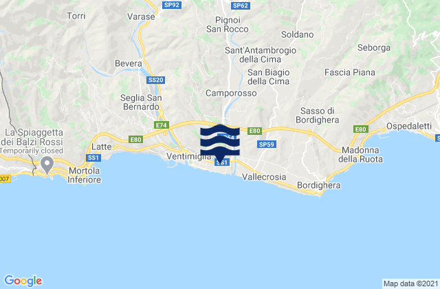 Mapa de mareas Isolabona, Italy
