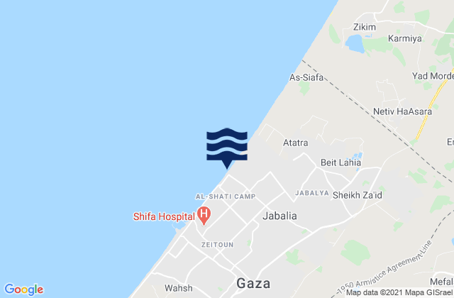Mapa de mareas Jabālyā, Palestinian Territory
