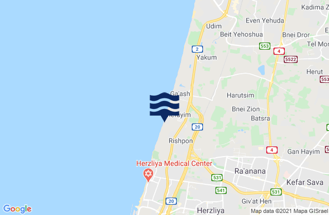 Mapa de mareas Jaljūlya, Israel