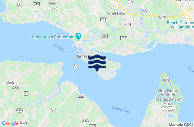Mapa de mareas Jamestown Island, United States
