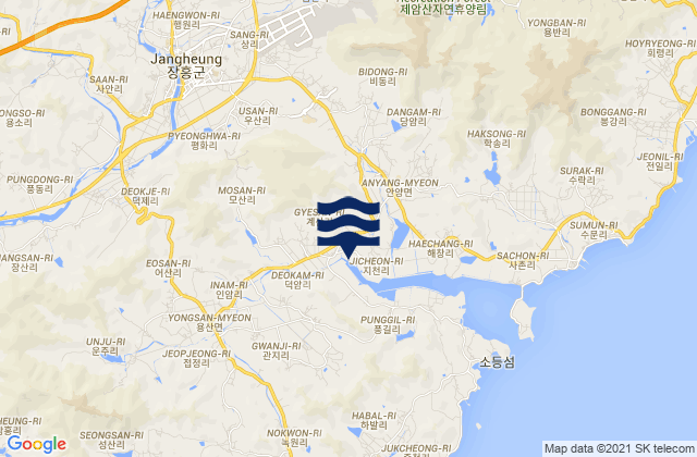 Mapa de mareas Jangheung-gun, South Korea