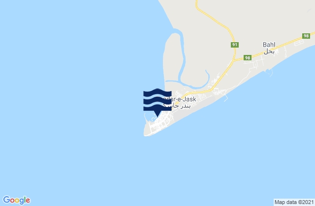 Mapa de mareas Jask, Iran