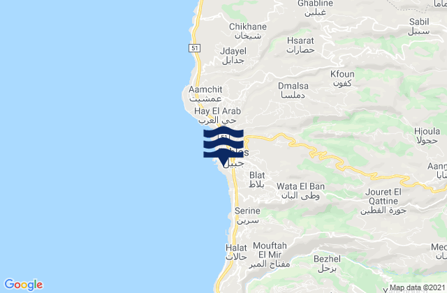 Mapa de mareas Jbaïl, Lebanon
