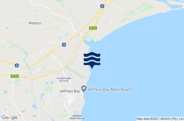 Mapa de mareas Jeffreys Bay (J-Bay), South Africa