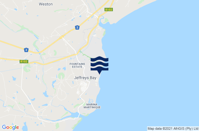 Mapa de mareas Jeffreys Bay, South Africa