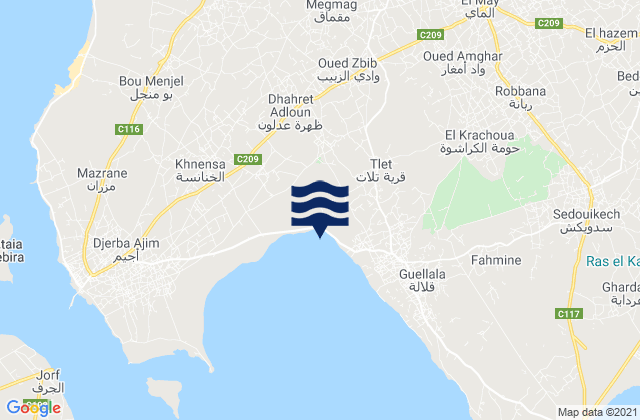 Mapa de mareas Jerba Ajim, Tunisia