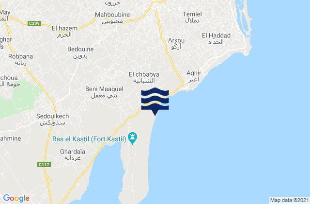 Mapa de mareas Jerba Midoun, Tunisia