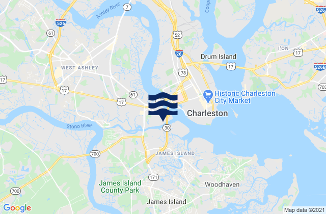 Mapa de mareas Johns Island Bridge, United States