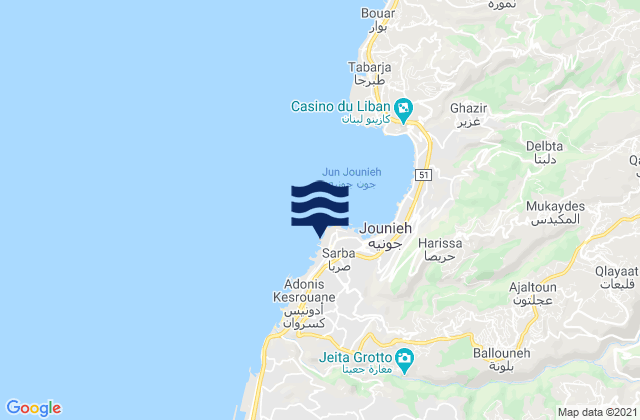 Mapa de mareas Jounieh, Lebanon