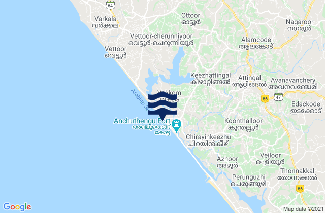 Mapa de mareas Kadakkavoor, India