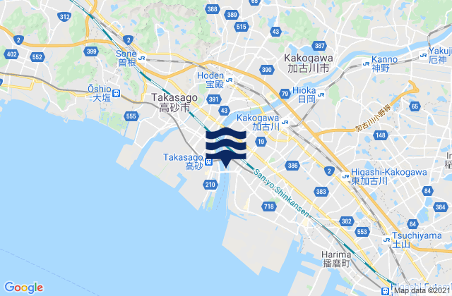 Mapa de mareas Kakogawa Shi, Japan