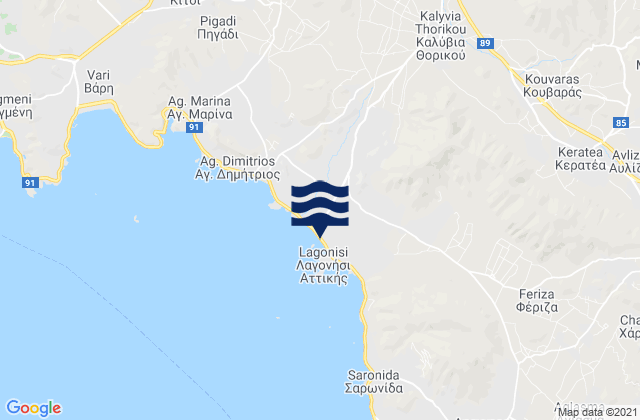 Mapa de mareas Kalývia Thorikoú, Greece