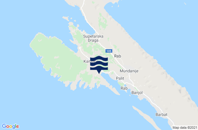 Mapa de mareas Kampor, Croatia