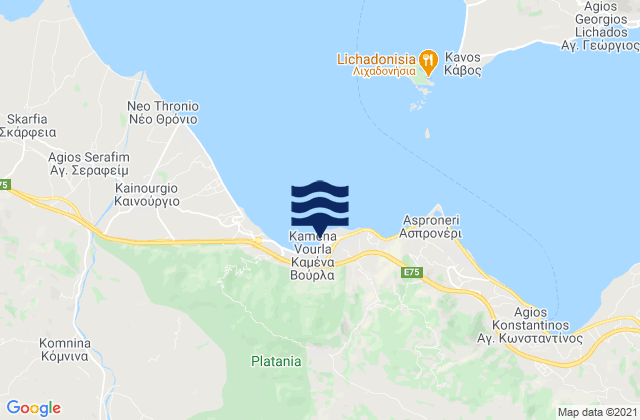 Mapa de mareas Kaména Voúrla, Greece