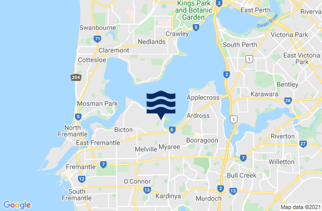 Mapa de mareas Kardinya, Australia