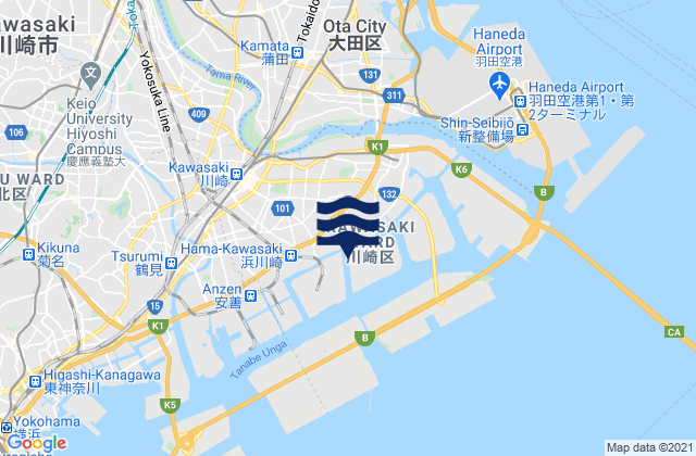 Mapa de mareas Kawasaki, Japan