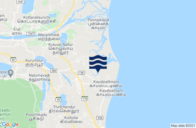 Mapa de mareas Kayalpattinam, India
