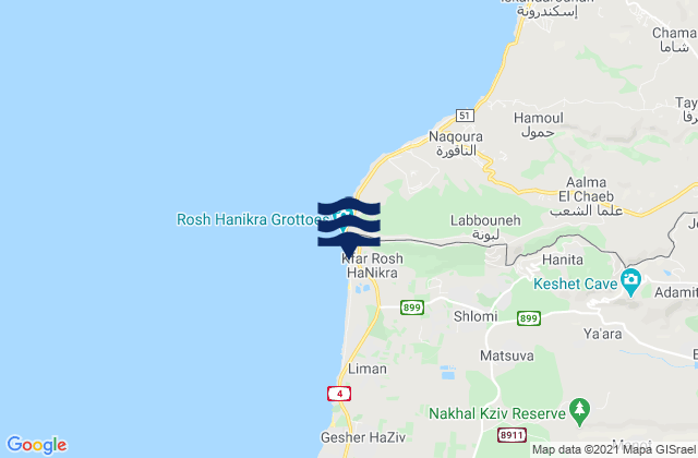 Mapa de mareas Kefar Rosh HaNiqra, Israel