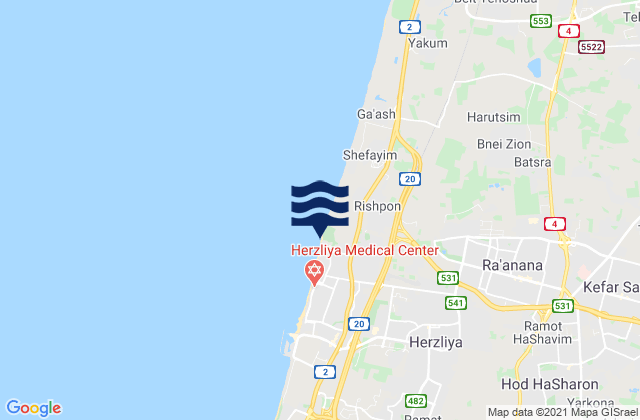 Mapa de mareas Kefar Shemaryahu, Israel