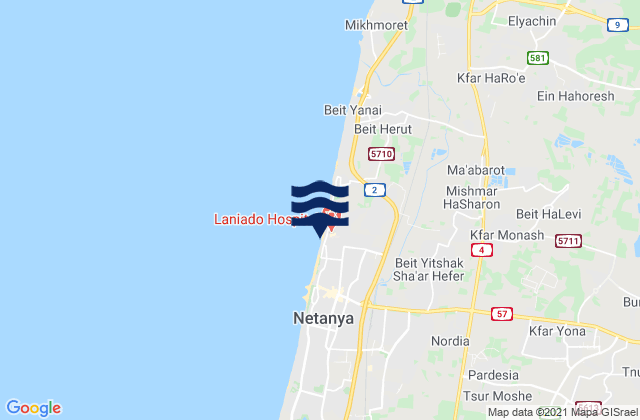 Mapa de mareas Kefar Yona, Israel