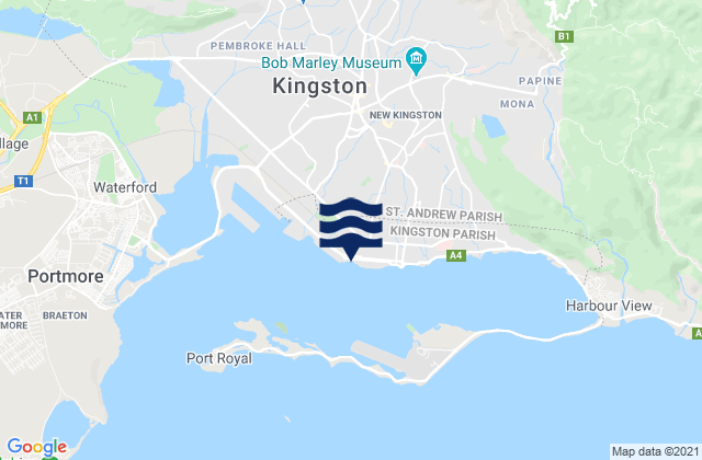 Mapa de mareas Kingston, Jamaica
