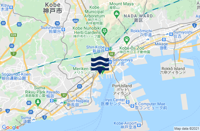 Mapa de mareas Kobe, Japan