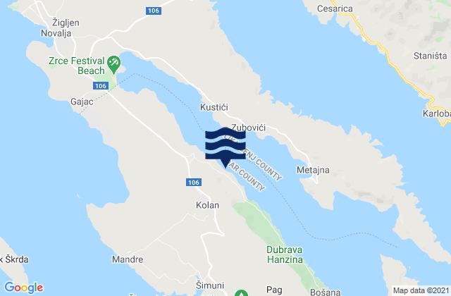 Mapa de mareas Kolan, Croatia