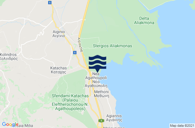 Mapa de mareas Kolindrós, Greece