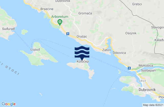 Mapa de mareas Kolocep, Croatia