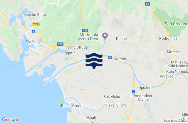 Mapa de mareas Komin, Croatia
