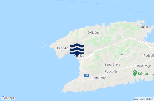 Mapa de mareas Komiža, Croatia