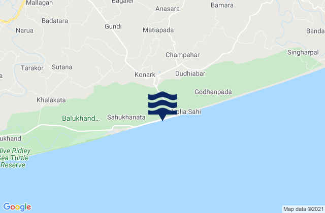 Mapa de mareas Konārka, India