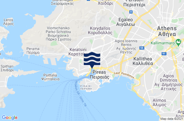 Mapa de mareas Korydallós, Greece