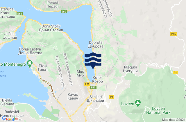 Mapa de mareas Kotor, Montenegro