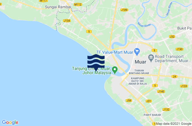 Mapa de mareas Kuala Muar, Malaysia